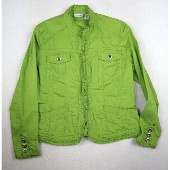CHICO'S PLATINUM - WOMEN'S GREEN DENIM JACKET - SIZE 1 - Picture 2 of 8